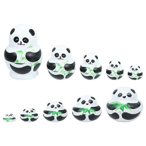 EXCEART 10 Schichten Cartoon Panda Nesting Toys Russische Puppen Holz Handwerk Home Dekoration von EXCEART