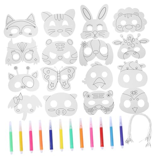 EXCEART 16St tierische Maske Tiermasken aus Fuchsmasken DIY leere Maske Schweine-Karnevalsmaske weiße Halloween-Maske Maskenstütze Cosplay bilden gemalt Requisiten Kind schmücken Papier von EXCEART