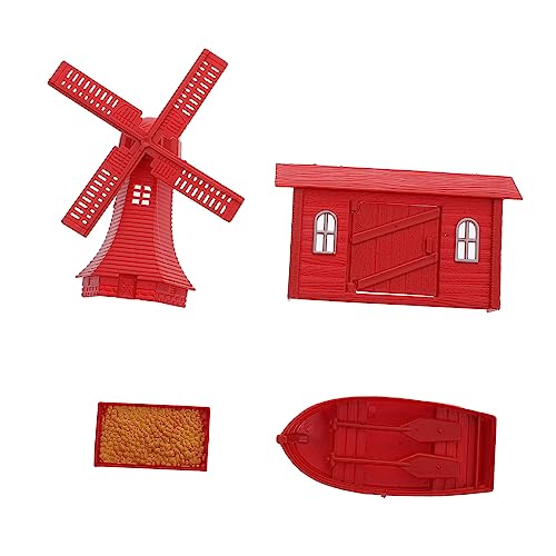 EXCEART 16st Rotes Farmmodell Miniatur-landwirtschaftswerkzeuge Farm-Szene-Layout-Spielzeug Mini-dekor Miniaturen Puppenhaus Tretboot Szenenverzierung Windmühle Kind PVC Vierteiliges Set von EXCEART