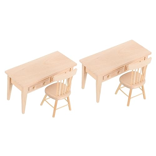 EXCEART 2sätze Miniaturmöbel Für Puppenhaus Maßstab Dekorativer Schreibtisch Und Stuhl Zubehör Für Puppenstuben Und Fotografie Kreatives Spielzeug Für Sammler von EXCEART