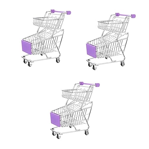 EXCEART 3st Mini-einkaufswagen Baby-einkaufswagen Miniatur-supermarktwagen Einkaufswagen Auf Rädern Mini-handwagen Rosa Wagen Kleiner Einkaufswagen Abs Doppelschicht Veranstalter Violett von EXCEART