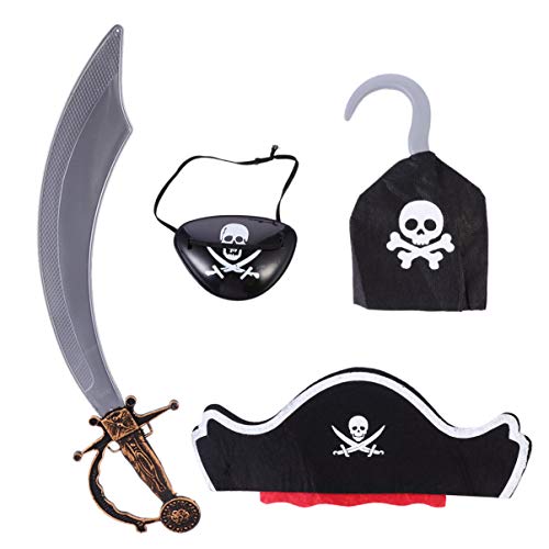 EXCEART 4Pcs Halloween Piraten Kostüm Set Piraten Schwert Hut Augenklappe Und Haken Piraten Zubehör für Halloween Party von EXCEART
