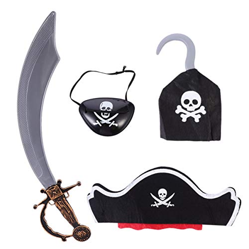 EXCEART 4Pcs Halloween Piraten Kostüm Set Piraten Schwert Hut Augenklappe Und Haken Piraten Zubehör für Halloween Party EXCEART 4Pcs Halloween Piraten Kostüm Set Piraten Schwert Hut Augenklappe Und Haken Piraten Zubehör für Halloween Party von EXCEART