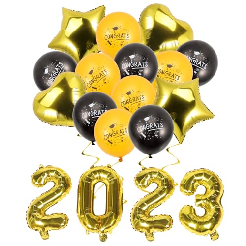 EXHUMKY Dekoratives Teiliges Graduation Party Ballon Schwarz Gold Leichte Aluminiumfolie Luftballons mit Stern und Herzmotiven zum Aufhängen an Wänden Fenstern und Türen von EXHUMKY