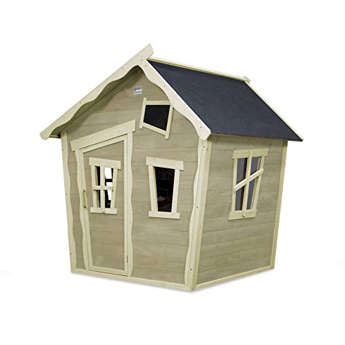 EXIT Toys Crooky 100 Holzspielhaus für Draußen - Gartenhaus aus Holz für Kinder mit wasserdichtem Dach - Einfache Montage - 100% FSC Zedernholz - 164x145x171cm - Graubeige von EXIT TOYS