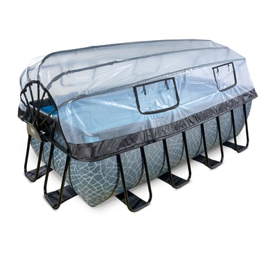 EXIT Frame Pool 4x2x1.22m (12v Sandfilter) – Grau + Sonnendach + Wärmepumpe von EXIT Toys