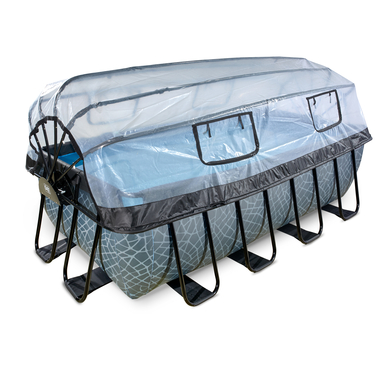 EXIT Frame Pool 4x2x1.22m (12v Sandfilter) – Grau + Sonnendach von EXIT Toys