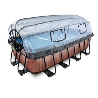 EXIT Frame Pool 4x2x1.22m (12v Sandfilter)– Holz Optik + Sonnendach von EXIT Toys