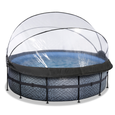 EXIT Frame Pool ø427x122cm (12v Sandfilter) – Grau + Sonnendach + Wärmepumpe von EXIT TOYS