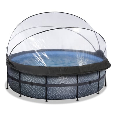 EXIT Frame Pool ø427x122cm (12v Sandfilter) – Grau + Sonnendach von EXIT Toys