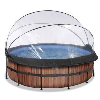 EXIT Frame Pool ø427x122cm (12v Sandfilter) – Holz Optik + Sonnendach + Wärmepumpe von EXIT TOYS