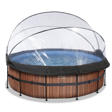 EXIT Frame Pool ø427x122cm (12v Sandfilter) – Holz Optik + Sonnendach + Wärmepumpe von EXIT Toys