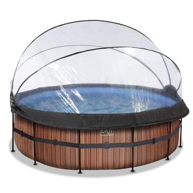 EXIT Frame Pool ø427x122cm (12v Sandfilter) – Holz Optik + Sonnendach von EXIT TOYS