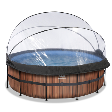 EXIT Frame Pool ø427x122cm (12v Sandfilter) – Holz Optik + Sonnendach von EXIT Toys