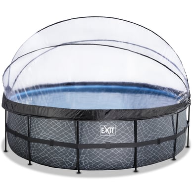EXIT Frame Pool ø488x122cm (12v Sandfilter) – Grau + Sonnendach + Wärmepumpe von EXIT Toys