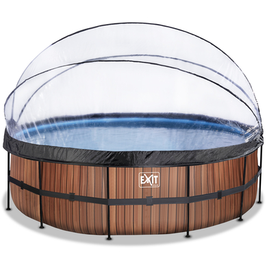 EXIT Frame Pool ø488x122cm (12v Sandfilter) – Holz Optik + Sonnendach + Wärmepumpe von EXIT TOYS