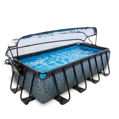 EXIT Stone Pool 400x200x100cm mit Abdeckung, Sandfilter- und Wärmepumpe, grau von EXIT Toys