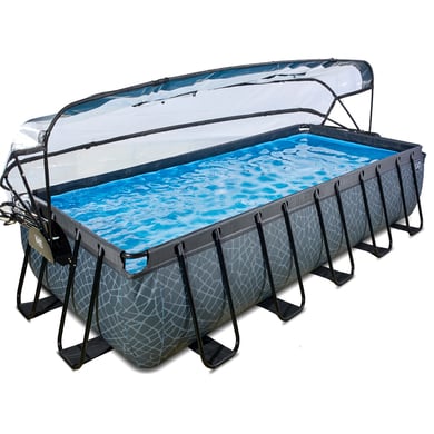 EXIT Stone Pool 540x250x100cm mit Abdeckung, Sandfilter- und Wärmepumpe, grau von EXIT Toys