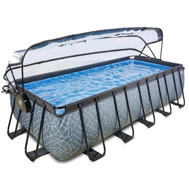 EXIT Stone Pool 540x250x122cm mit Abdeckung und Sandfilterpumpe, grau von EXIT Toys