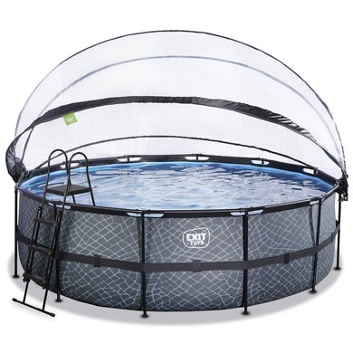 EXIT Stone Pool ø450x122cm mit Abdeckung, Sandfilter- und Wärmepumpe, grau von EXIT Toys