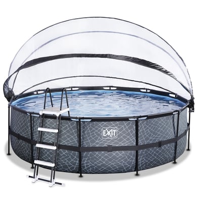 EXIT Stone Pool ø450x122cm mit Abdeckung und Sandfilterpumpe, grau von EXIT Toys