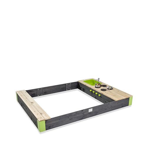 EXIT Toys Aksent Großer Holzsandkasten mit Küche - Mit drehbarem Herd, Küchenzubehör, Spülbecken mit funktionierendem Wasserhahn, Ablage und Sitzbank - Für Kinder - 100% FSC Zedernholz - 200x140cm EXIT Toys Aksent Großer Holzsandkasten mit Küche - Mit drehbarem Herd, Küchenzubehör, Spülbecken mit funktionierendem Wasserhahn, Ablage und Sitzbank - Für Kinder - 100% FSC Zedernholz - 200x140cm von EXIT TOYS