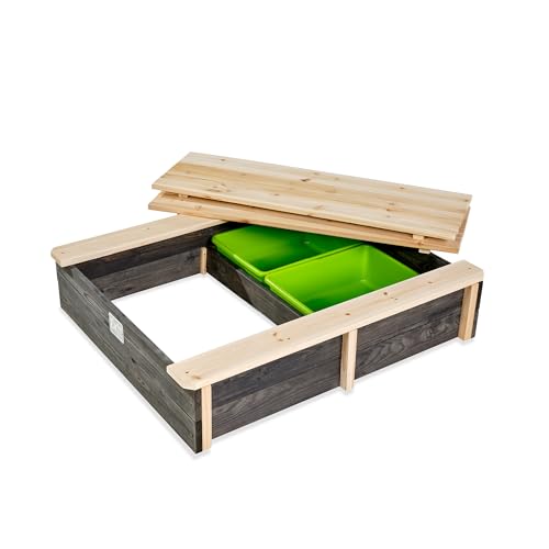 EXIT Toys Aksent Holzsandkasten - Mit 2 Bänken - 2 herausnehmbare Aufbewahrungsfächer - Abschließbar mit Deckel - Für Kinder - 100% FSC Zedernholz - 94x77cm von EXIT TOYS