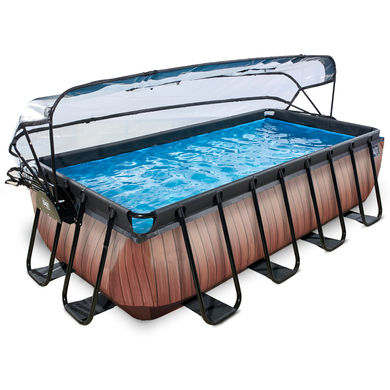 EXIT Wood Pool 400x200x100cm mit Abdeckung, Sandfilter- und Wärmepumpe, braun von EXIT TOYS