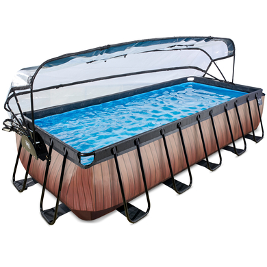 EXIT Wood Pool 540x250x100cm mit Abdeckung, Sandfilter- und Wärmepumpe, braun von EXIT TOYS