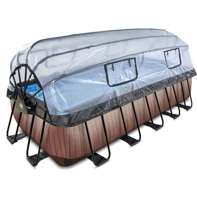 EXIT Wood Pool 540x250x122cm mit Abdeckung und Sandfilter- und Wärmepumpe, braun von EXIT Toys