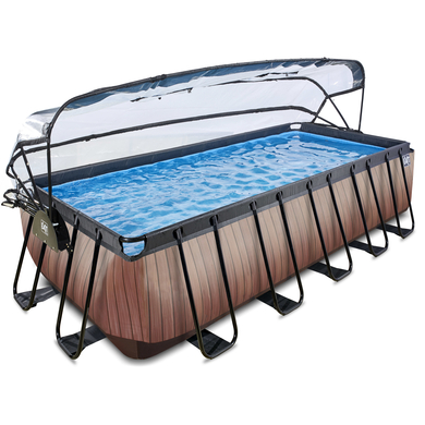 EXIT Wood Pool 540x250x122cm mit Abdeckung und Sandfilterpumpe, braun von EXIT TOYS