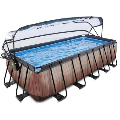 EXIT Wood Pool 540x250x122cm mit Abdeckung und Sandfilterpumpe, braun von EXIT Toys