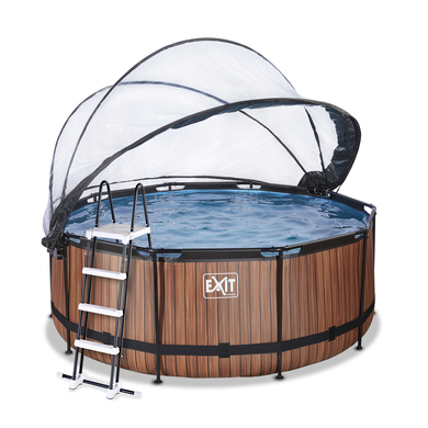 EXIT Wood Pool ø360x122cm mit Abdeckung, Sandfilter- und Wärmepumpe, braun von EXIT TOYS