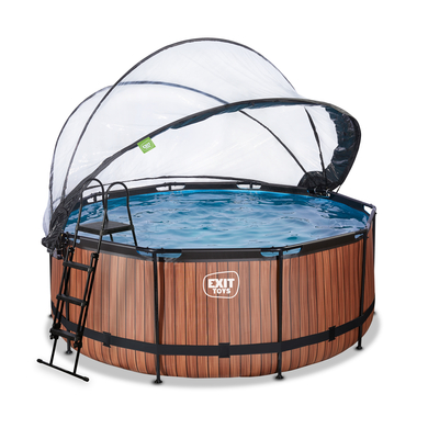 EXIT Wood Pool ø360x122cm mit Abdeckung und Sandfilterpumpe, braun von EXIT TOYS