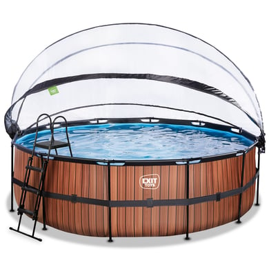 EXIT Wood Pool ø450x122cm mit Abdeckung, Sandfilter- und Wärmepumpe, braun von EXIT TOYS