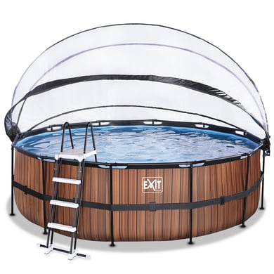 EXIT Wood Pool ø450x122cm mit Abdeckung und Sandfilterpumpe, braun von EXIT Toys