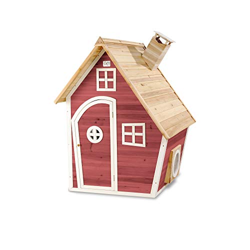 EXIT Toys Fantasia 100 Holzspielhaus für Draußen - Mit Schornstein - Gartenhaus aus Holz für Kinder - Einfache Montage - 100% FSC Zedernholz - TÜV-Zertifiziert - 128x108x171cm - Rot von EXIT TOYS