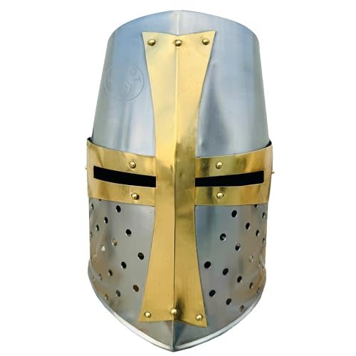 EXNOT Mittelalter Helm Stahl und Messing Perforiertes Visier 30cm Höhe Mittelalter Ritter Messing Kreuzritter Helm Halloween Kostüm EXNOT Mittelalter Helm Stahl und Messing Perforiertes Visier 30cm Höhe Mittelalter Ritter Messing Kreuzritter Helm Halloween Kostüm von EXNOT