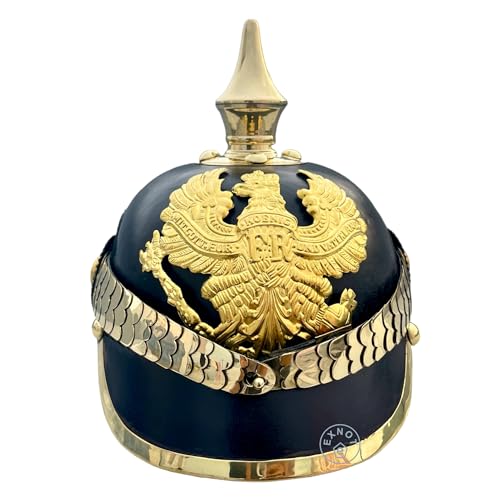 EXNOT Preußischer Lederhelm, Deutscher Weltkrieg Spiked Helm mit Einziehspieß, Kinnskalenpanzer Echte Nachbildung der ikonischen Stachelhelme von EXNOT