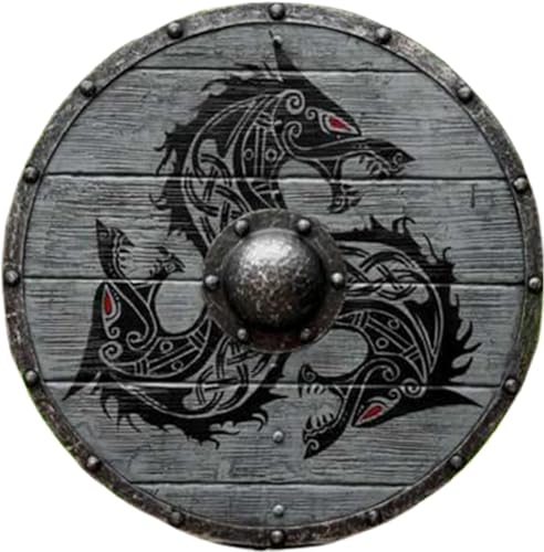 EXNOT Wikinger Schild Mittelalter Fenrir Grau Wolf Schild Authentic Bettleworn Viking Battle Ready Shield Handmade Battle Warrior Shield Voll funktionsfähiger Schild für Kampf 61cm Durchmesser EXNOT Wikinger Schild Mittelalter Fenrir Grau Wolf Schild Authentic Bettleworn Viking Battle Ready Shield Handmade Battle Warrior Shield Voll funktionsfähiger Schild für Kampf 61cm Durchmesser von EXNOT