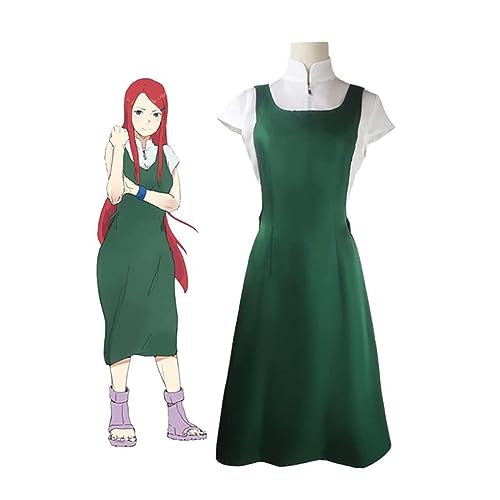 EXOTUF Anime Uzumaki Kushina Cosplay Kostüm Tägliches Grünes Kleid Set Frau Mädchen Halloween Party,Set-L von EXOTUF