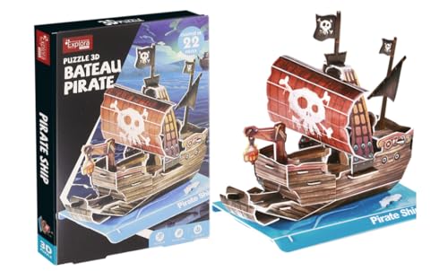 EXPLORA - Piratenschiff - 3D-Puzzles - 540013 - 22 Teile - Level 2 - Ohne Kleber oder Schere - Bildungs - Konstruktionsspiel - Kinder Geschenk - Modell - Ab 5 Jahren von EXPLORA SCIENCES