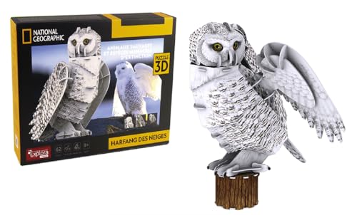 EXPLORA - Schnee-Eule - 3D-Puzzles - 540214-62 Teile - Tiere - Level 4 - Ohne Kleber oder Schere - Vögel - BAU - National Geographic Lizenz - Bauspiel - Ab 8 Jahren von EXPLORA SCIENCES