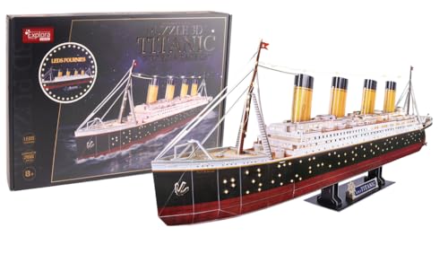 EXPLORA - Titanic Schiff - Leuchtende 3D-Puzzles - 540051 - 266 Teile - Level 8 - Ohne Kleber oder Schere - Bildungs - Konstruktionsspiel - Kinder Geschenk - Modell - Passagierschiff - Ab 8 Jahren von EXPLORA SCIENCES
