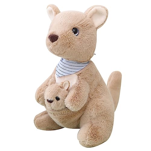 EXQUILEG Känguru Plüschtier, Känguru Kuscheltier Tier Kissen Geschenk Für Kinder/Erwachsene(Mutter und Sohn Känguru) (Braun,25CM) von EXQUILEG