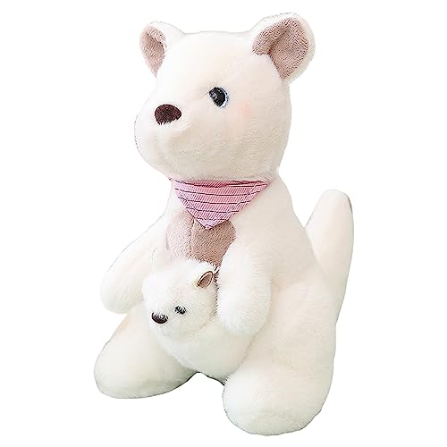 EXQUILEG Känguru Plüschtier, Känguru Kuscheltier Tier Kissen Geschenk Für Kinder/Erwachsene(Mutter und Sohn Känguru) (weiß,35CM) von EXQUILEG