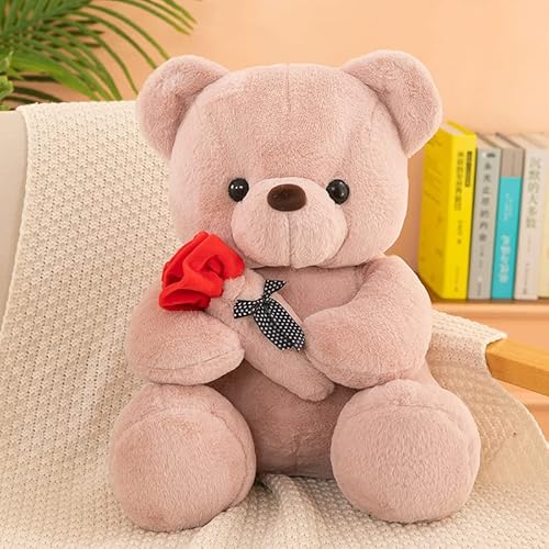 EXQUILEG Teddybär Plüschtiere, 25cm Teddybär - Kuschelige Teddybär Plüschpuppe mit Rose, Rose Teddybär Plüschtier Valentinstag für Frau und Tochter, Mini Teddybär Valentinstag (Rosa,25cm) von EXQUILEG