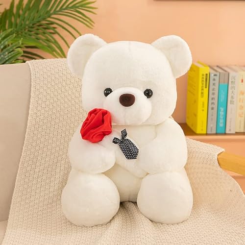 EXQUILEG Teddybär Plüschtiere, 25cm Teddybär - Kuschelige Teddybär Plüschpuppe mit Rose, Rose Teddybär Plüschtier Valentinstag für Frau und Tochter, Mini Teddybär Valentinstag (Weiße,25cm) von EXQUILEG