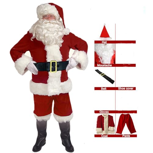 EXQUILEG Weihnachtsmann Kostüm für Herren, Weihnachtsmannkostüm mit Mütze Bart Gürtel und Handschuhe - Weihnachtskostüm Nikolauskostüm Weihnachtskostüme Kostüme (5-Teiliges,Durchschnittsgröße) von EXQUILEG