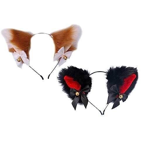 EXQUIMEUBLE 2Stücke Katzenohren Haarschmuck mit Schleife und Glocke Plüsch Haarreif für für Partys und Besondere Anlässe von EXQUIMEUBLE